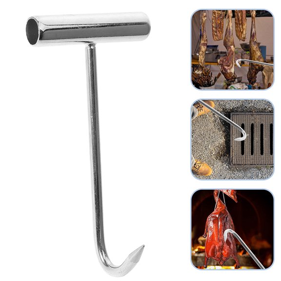 FRCOLOR Stainless Steel T Handle Meat Hook for Hanging Durable Reliable 5 Pieces Silver