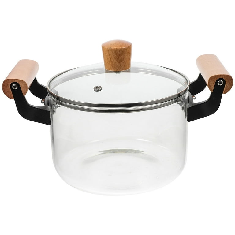 Glass Cooking Pot Transparent Glass Saucepan Heat Resistant Stockpot with  Lid for Home