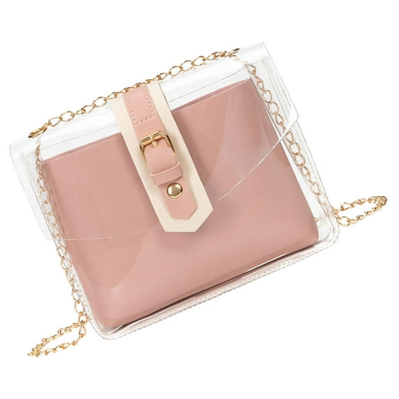 FRCOLOR Transparent Shoulder Bag Clear Tote Satchel Chain Handbag Messenger Miss Women's Pink