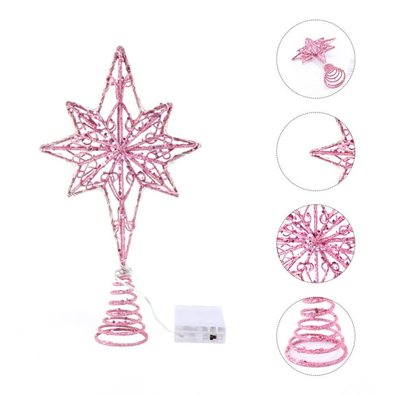 FRCOLOR Pink Iron Star Tree Topper for Christmas Decoration with and Light 6.5 inches