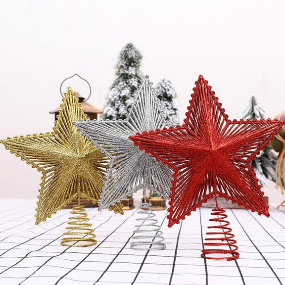 FRCOLOR Red Iron Wire Star Ornament for Christmas Tree Topper Decoration Reusable Holiday Props 6.3 Inches