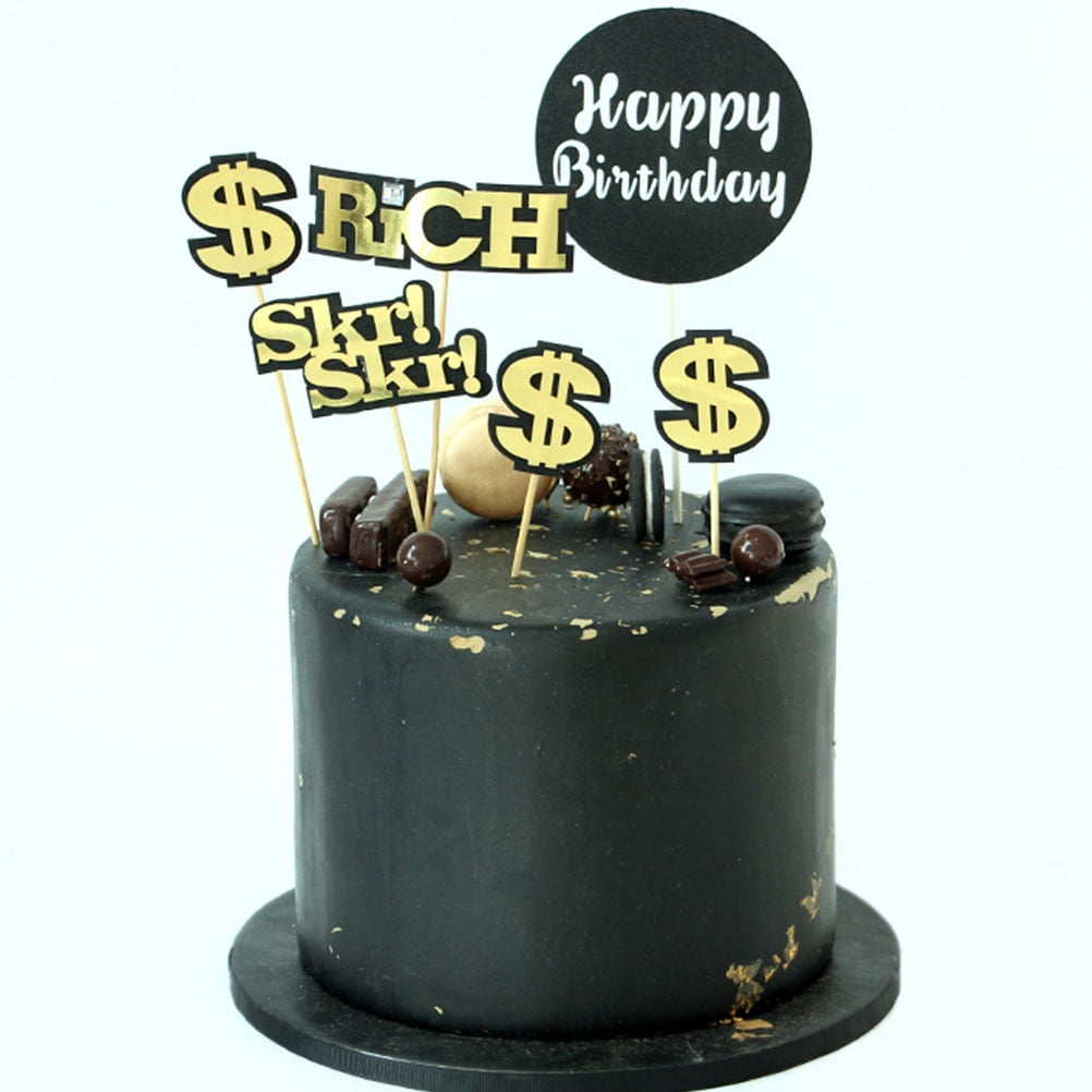 FRCOLOR US Dollar Cake Toppers for Birthday Party 22PCS Black Paper ...