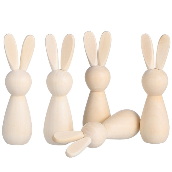 FRCOLOR Unfinished Wooden Rabbit Decor for DIY Craft Projects Beige Color 5 Pieces