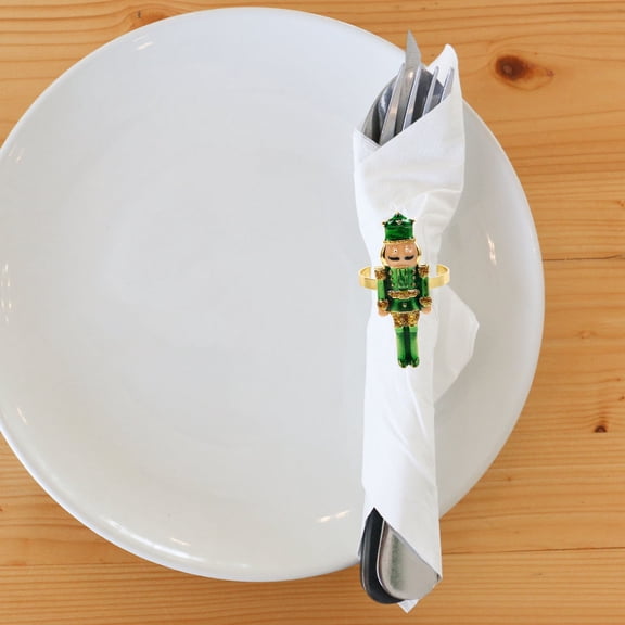 WASHWEPE Christmas Napkin Buckles Nutcracker Shaped for Families 4Pcs