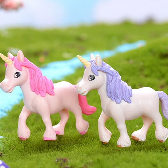 FRCOLOR Unique Unicorn Flying Horse Micro Landscape 4pcs Cake Toppers for Boys and Girls Party Assorted Styles