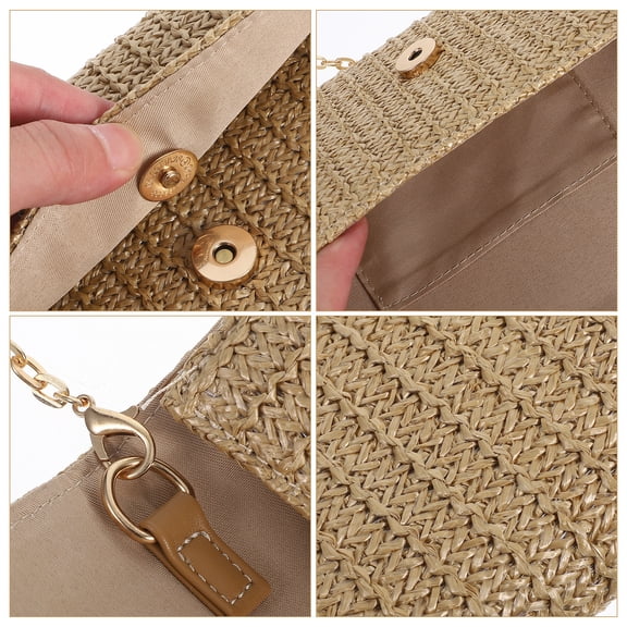 FRCOLOR Vacation Woven Straw Handbag Small Shoulder Bag Women's Clutch Purse Beach Party Evening Wallet