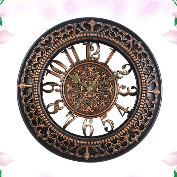 FRCOLOR Vintage Dial Clock European Hollowed-out Silent Clock 3D Round Large Decorative Wall Clock for Living Room Bedroom Kitchen(Bronze)