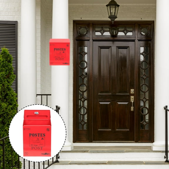 FRCOLOR  Vintage Iron Mailbox Household Wedding Locking Mount Office Red