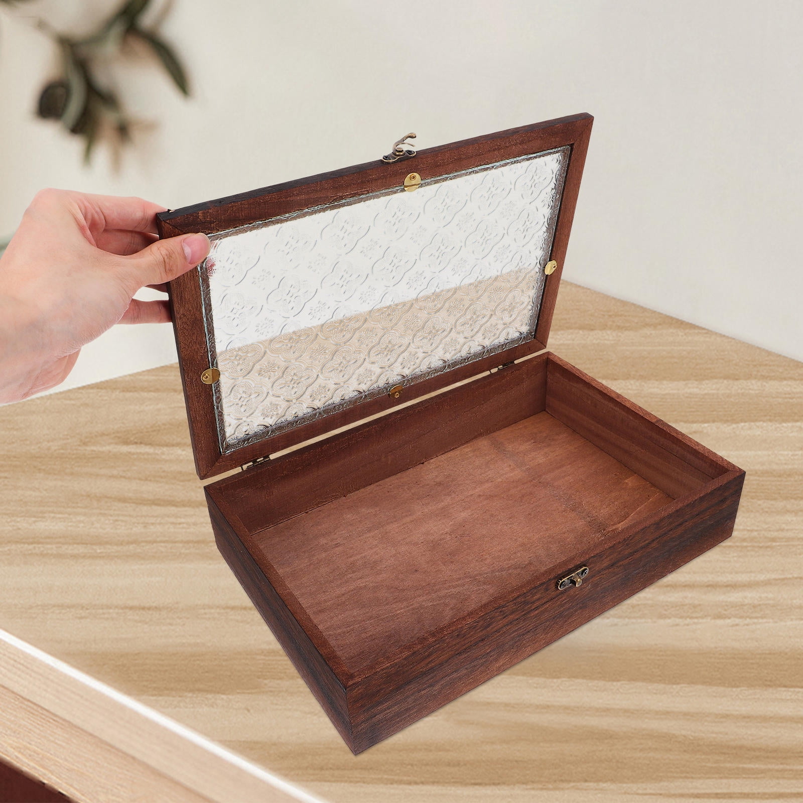 FRCOLOR Vintage Wooden Display Box with Glass Top Lid, Wooden Jewelry ...