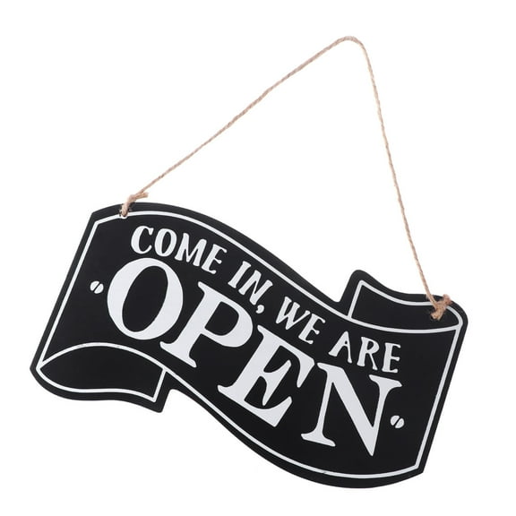 FRCOLOR Vintage Wooden Open and Closed Door Sign Board with Rope for Hanging, Double Sided Business Hours Sign for Store or Boutique (Black)