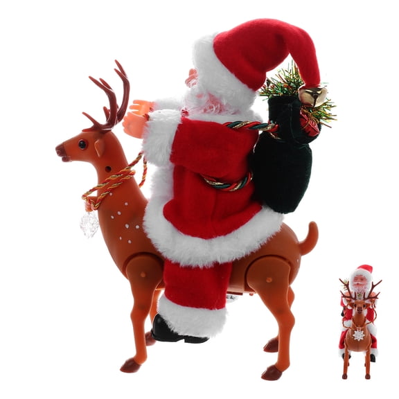 FRCOLOR Plastic Battery Operated Christmas Santa Riding Reindeer Desktop Decoration