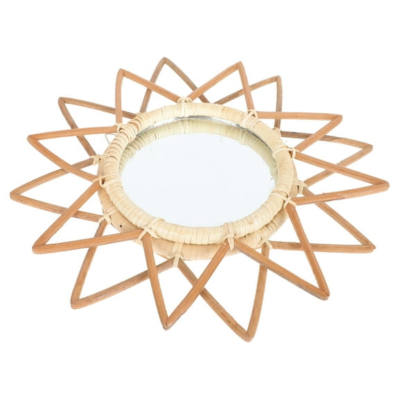 LABSERRON Rattan Woven Mirror Glass Decorative Wall Art Homeowners 1 Pc 12.2x12.2in