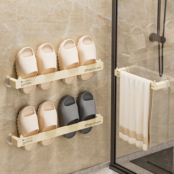 FRCOLOR Wall Mounted No Punching Shoe Organizer ABS Material Beige Color for Drying Use 2 Pieces