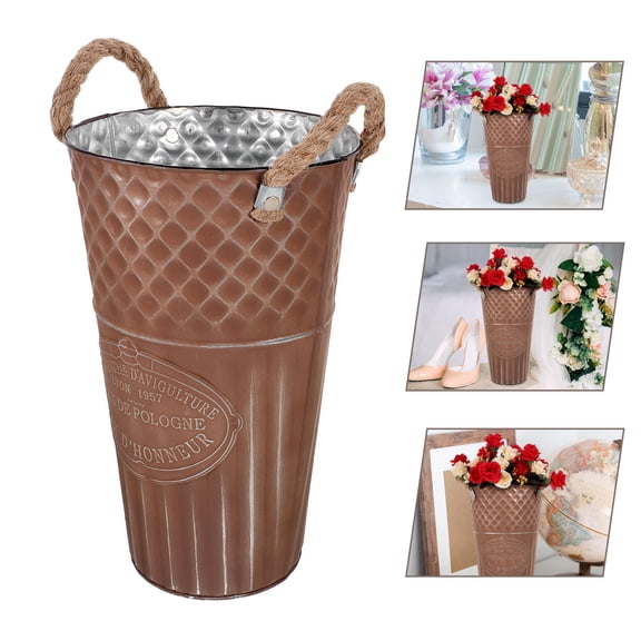 FRCOLOR Wedding Buckets Retro Dried Flower Rope Vase Coffee Color