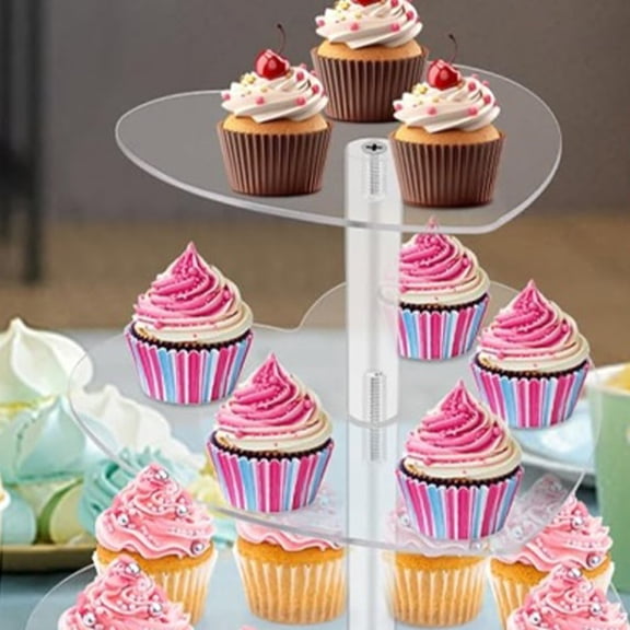 FRCOLOR Wedding Cupcake Stand 3 Tier Serving Tray Heart Shaped Cake Tower Dessert Risers Holder Display Rack For Wedding Party Chocolate Cookies Valentine'S Day