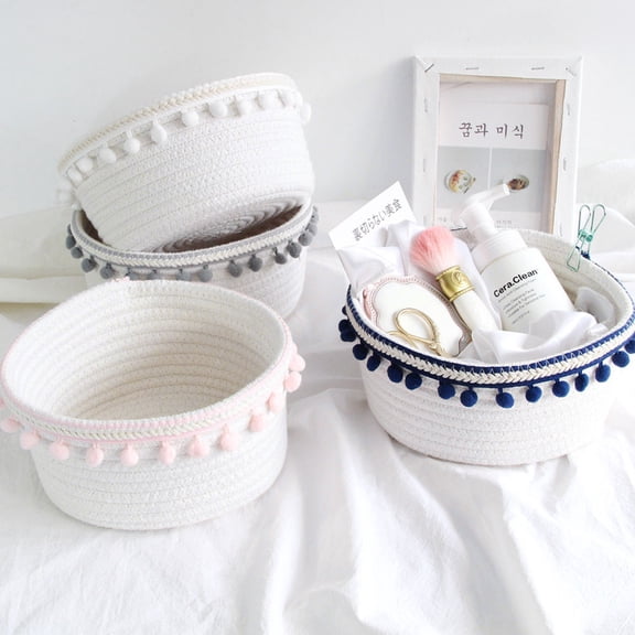 FRCOLOR White Cotton Rope Storage Basket for Home Organization Simple Fashion Design Strong and Durable