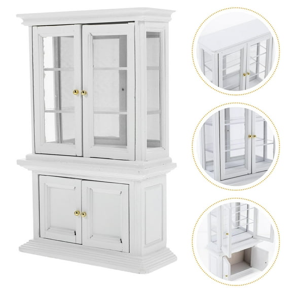 FRCOLOR White Miniature Cabinet for Doll House Made of Wood and Glass with Realistic Look 5.5x3.2x6.8 Inches