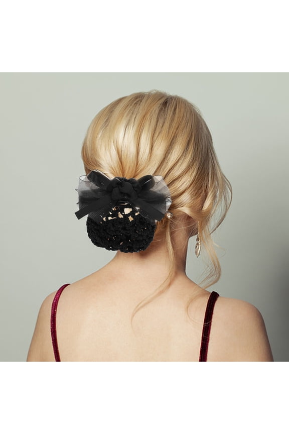 Women Bowknot Snood Net Barrette Hair Clip Bun Cover Hairnet Bow Barrette French Hair Clips Snood Net Bun Cover Hairnet for Stewardess Banks Hotels Staff