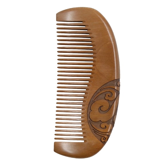 FRCOLOR Wooden Comb with Unique Carving Design for Hair Combing and Scalp Massage Comfortable Peach Wood Hair Tool Coffee Color