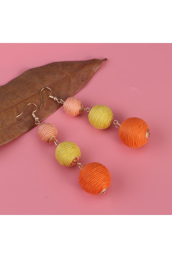 Women's Triple Thread Lantern Ball Dangle Fashion Earrings Thread Ball Dangle Earrings (Random Color)