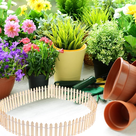 FRCOLOR Wood Mini Garden Fence for Decoration Light Yellow Safe with Delicate Appearance 1.5 inch