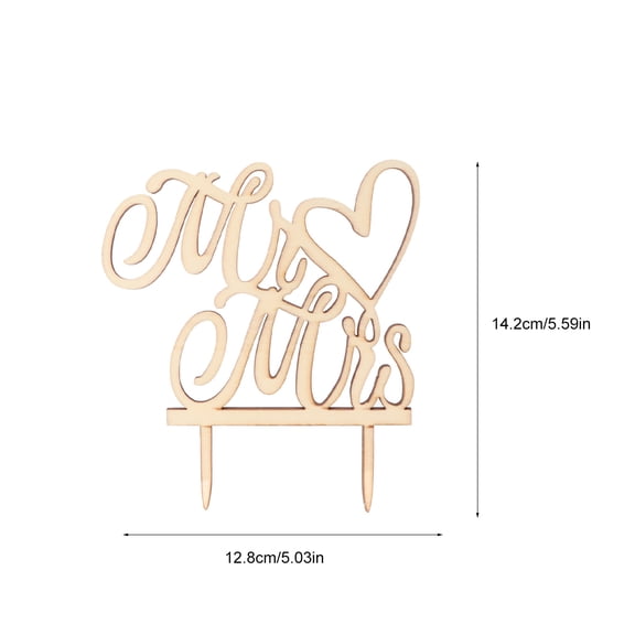 FRCOLOR Wood Wedding Cake Topper Handmade Retro Style Decorations for Anniversary and Events Khaki 14.2cmX12.8cm