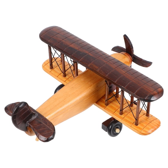 FRCOLOR Vintage Style Wooden Airplane Model Decor for Home and Office, Coffee Color, 8.5 Inch Unique Design