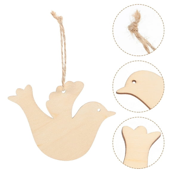 FRCOLOR Wooden Bird Ornaments for Hanging Unfinished Wood Cutouts Beige Color with Pre Drilled Hole and Twine 20 Pieces