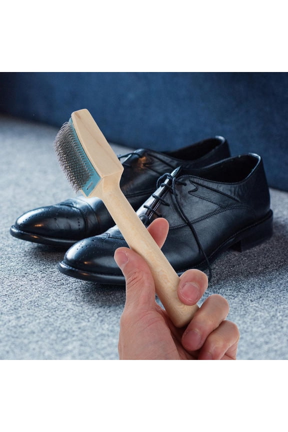 Multi-Functional Shoe Brush for Dirt Removal, Wood Handle, Beige Color, 1 Piece - Cleaning Tool