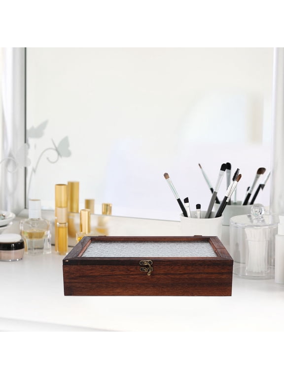 Wooden Storage Box Wooden Glass Box Coffee Paulownia Wood 1Set