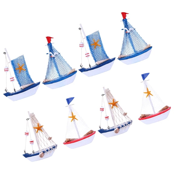 PAMINGONO Nautical Bedroom Decor Assorted Color Wooden Sailing Ship for Office 8Pcs 6.1x5.9in