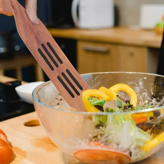 FRCOLOR Wooden Spatula with Long Handle for Kitchen Use Light Brown Color Easy to Clean Versatile Cooking Tool 12.5 inches