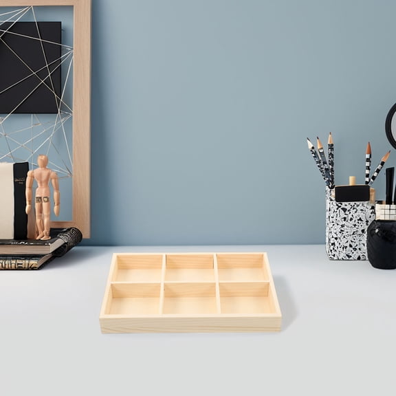 LABSERRON Multicompartment Wooden Box Light Yellow 2Pcs 9.4X6.3X1.2In