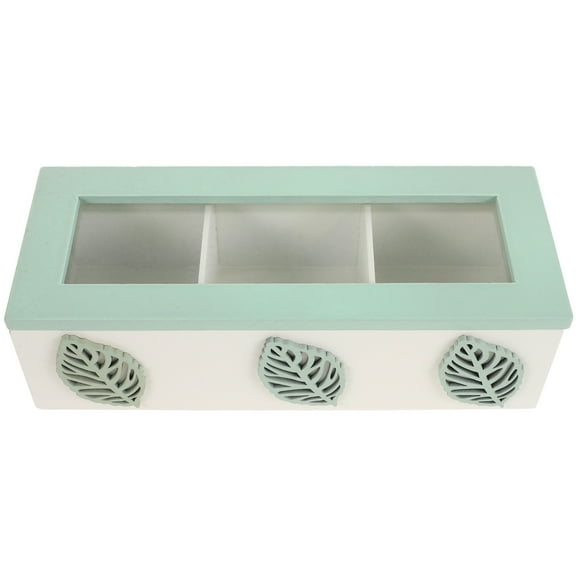 Elegant Wood and Glass Tea Bag Organizer with 3 Compartments for Kitchen Storage Light Green