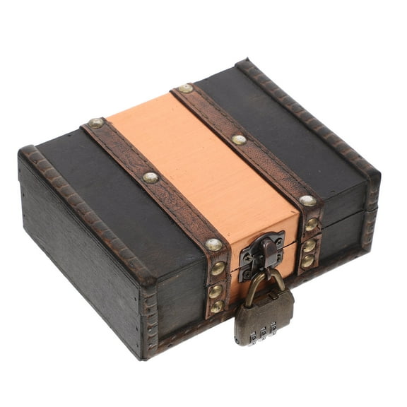 FRCOLOR Wooden Treasure Chest with Lock Vintage Multi Color for Storage Small 6.5x4.5x4 Inches