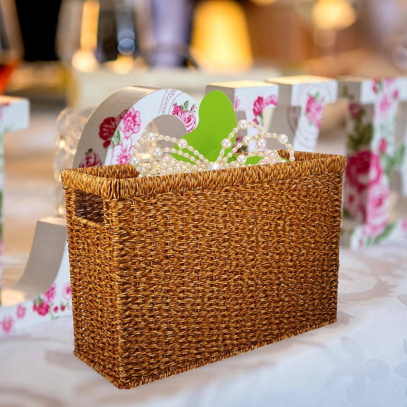 KAKOWELY Handwoven Coffee Storage Basket Large Space Organizer for Magazines Newspapers