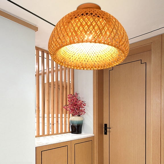 FRCOLOR  Woven Ceiling Light Fixture Bamboo Lampshade Screen