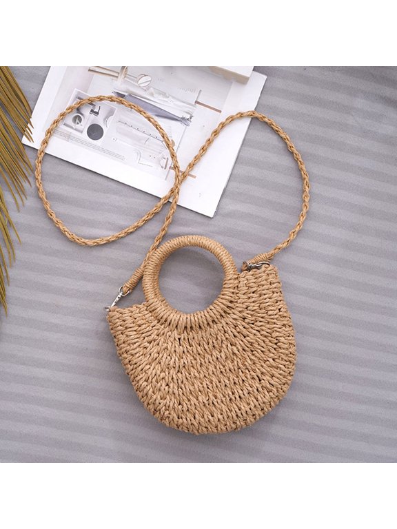 Khaki Paper Straw Summer Bag for Women Crossbody and Shoulder