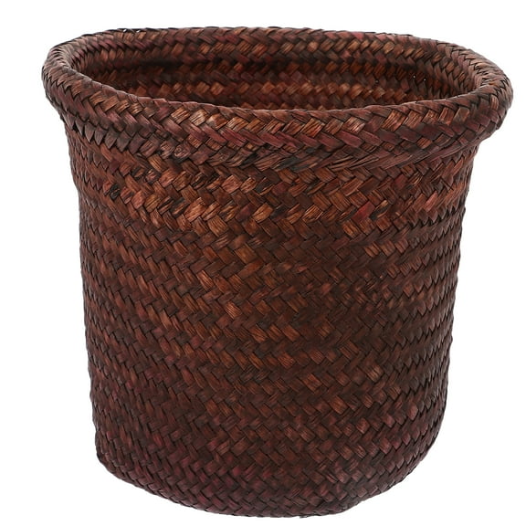 FRCOLOR Woven Trash Can Rattan Garbage Bin Woven Water Hyacinth Wicker Waste Seagrass Flower Basket Planter Basket Decorative Laundry Hamper Storage for Bathroom Office