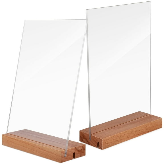 PAMINGONO Menu Display Acrylic Boards with Wooden Holders Modern 2 Pcs 5.82X8.25X0.71in