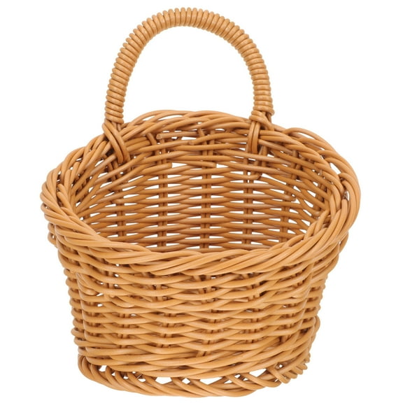 FRCOLOR 1Pcs Plastic Round Woven Basket 13.5x11cm for Thanksgiving Kitchen Storage