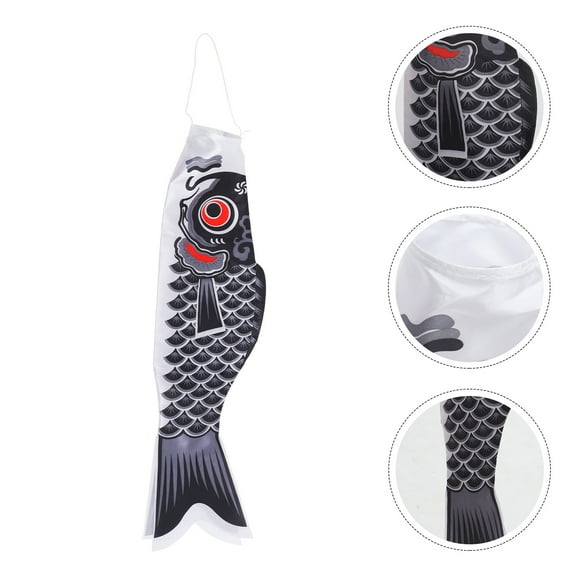 FRCOLOR Japanese Style Banner Carp Flag for Party Decor Black Satin 1Pack