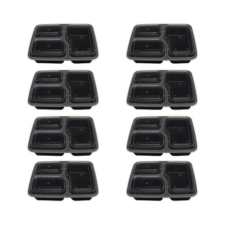 FRCOLOR Black Meal Prep Containers with Lids 3 Compartment Stackable Food Storage Box for Lunch Made of PP Material 1000ml