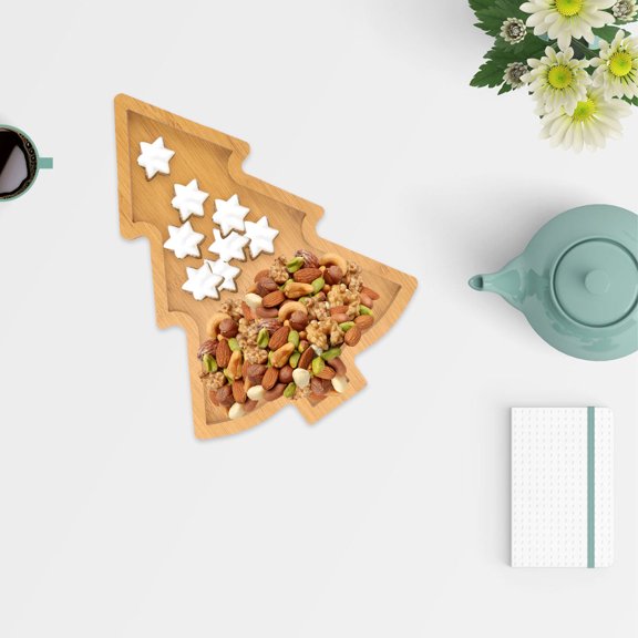 FRCOLOR Holiday Christmas Tree Shaped Wooden Snack Plate for Serving Fruits Nuts and Candy