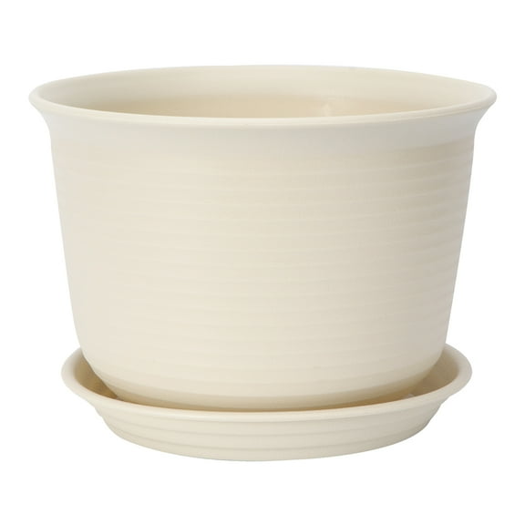 FRCOLOR plant pots Resin Flower Pot with Tray Planter with Saucer Round Pot Bonsai Flower Pot Container Apricot,8.39"X8.39"X5.98"