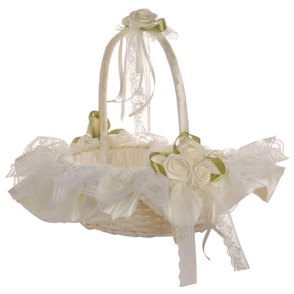 WRISTBIQUE Romantic Ivory Woven Flower Basket for Wedding 1Set