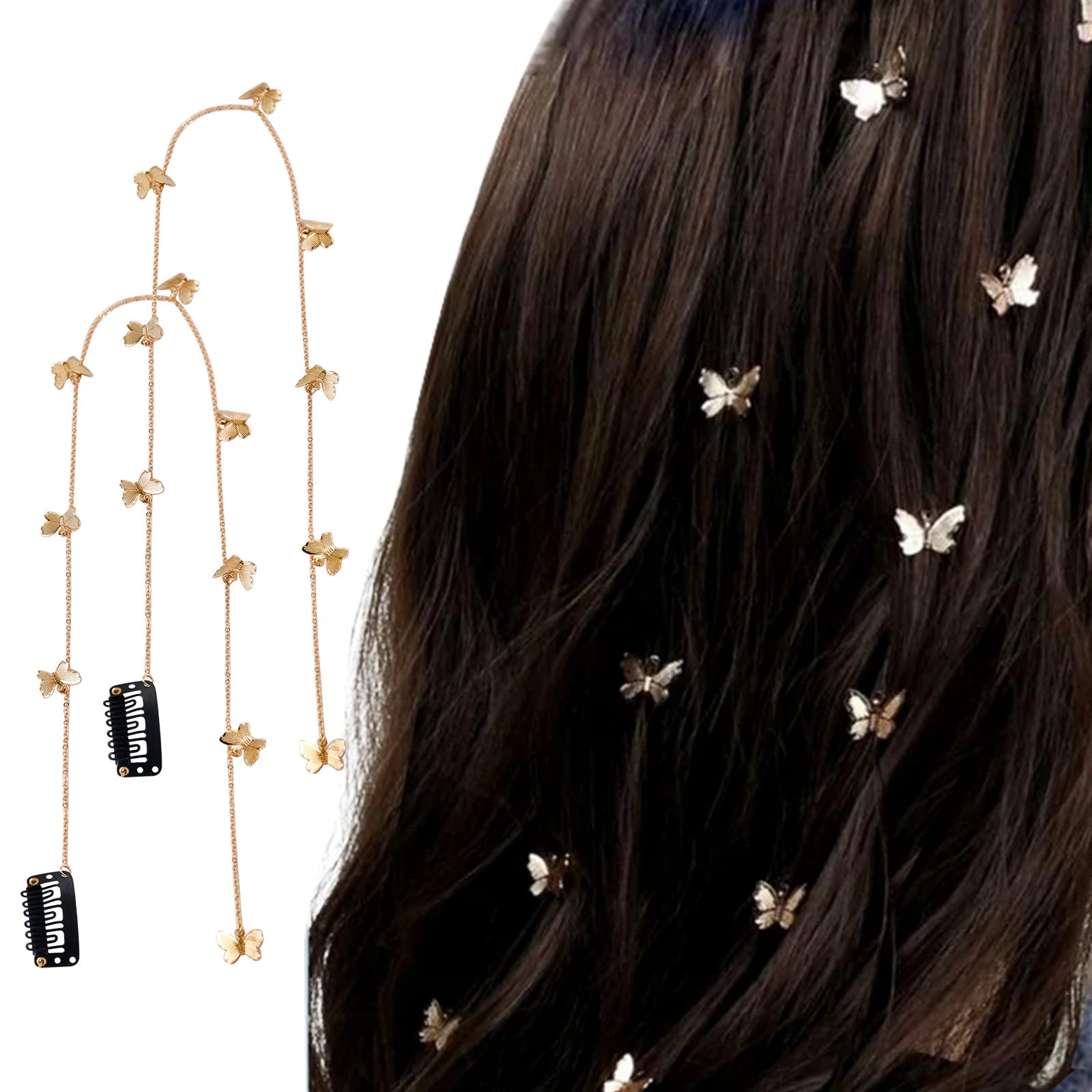 FRDTLUTHW Butterfly Hair Jewelry for Braids, Gold Hair Chain for Women Girls(pack of 2