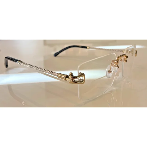 FRED Lunettes Force 10 Gold Silver Optical Frame Rimless Rope Eyeglasses New 56