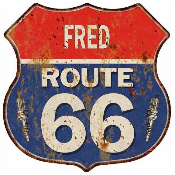 FRED Route 66 Sign Shield Metal Gift Man Cave Gift 211110002058