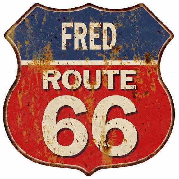 FRED Route 66 Sign Shield Metal Gift Man Cave Red 211110005060